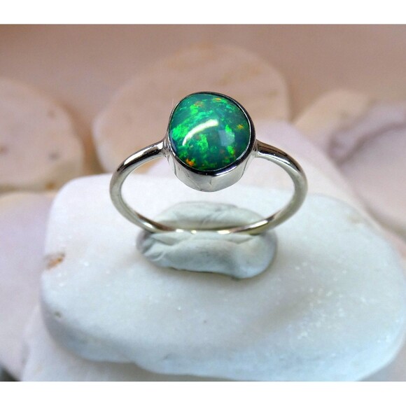 Natural Australian Opal Ring Sterling Silver Size 7 Green Opal 3 Ct - Picture 3 of 7